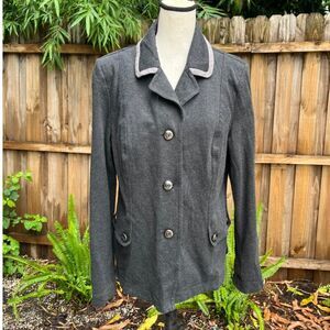 Cabi Women's Size L Crew Blazer Heather Gray Button Ponte Riding Jacket #3030